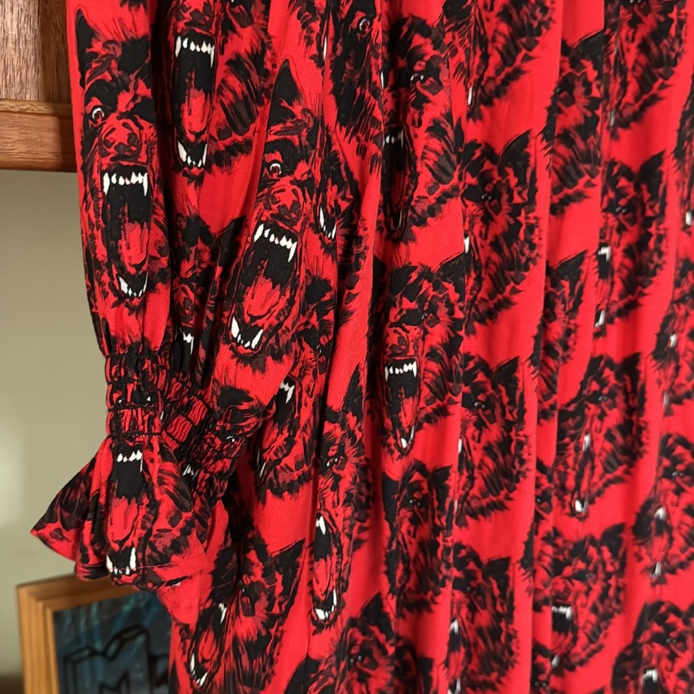 Nooworks Stevie Red and Black Wolverines Print Dress. Size Large. - Picture 4 of 10